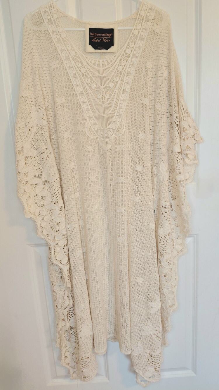 Soft Surroundings Label Noir Martinique Breeze Crochet Caftan Dress Ivory M/L